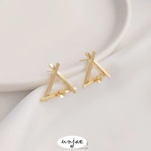 14K Triangle Frame Half Hole Bead Earrings DIY Pearl Earrings