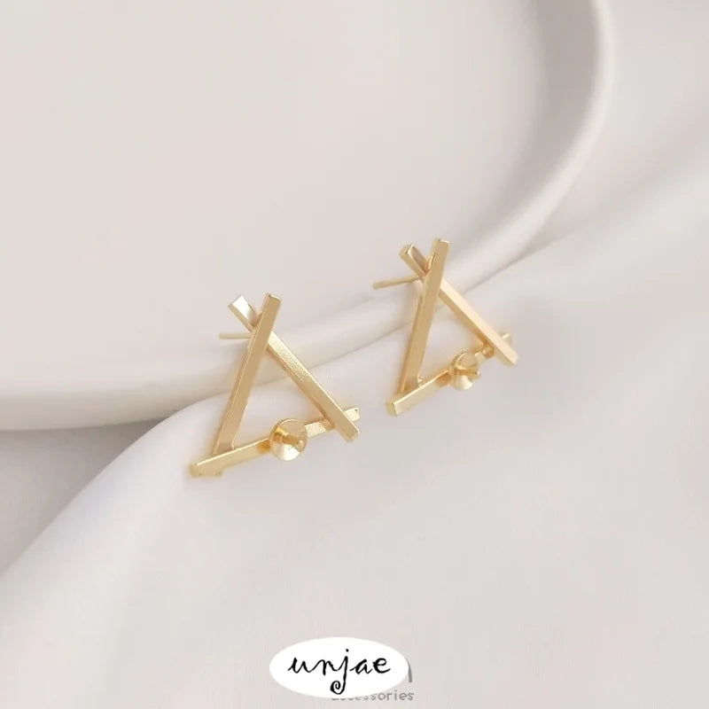 14K Triangle Frame Half Hole Bead Earrings DIY Pearl Earrings