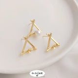 14K Triangle Frame Half Hole Bead Earrings DIY Pearl Earrings