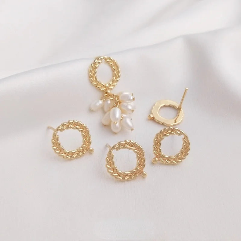 14K Gold Wheat Ear Earrings with Pearl Tassel DIY Material