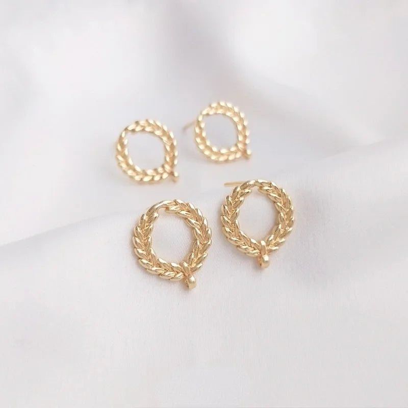 14K Gold Wheat Ear Earrings with Pearl Tassel DIY Material