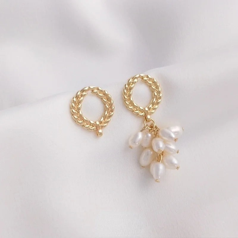 14K Gold Wheat Ear Earrings with Pearl Tassel DIY Material