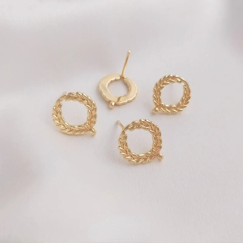 14K Gold Wheat Ear Earrings with Pearl Tassel DIY Material