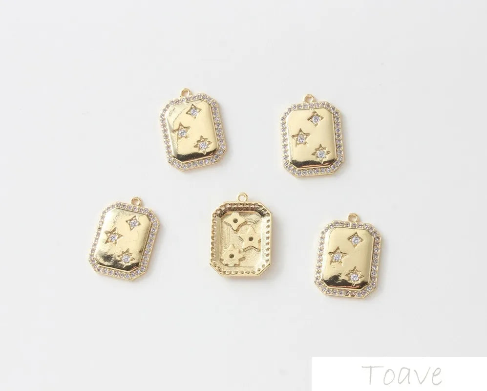 14K Gold-Copper-Plated Zirconium Pentagram Pendant Earrings DIY Accessories