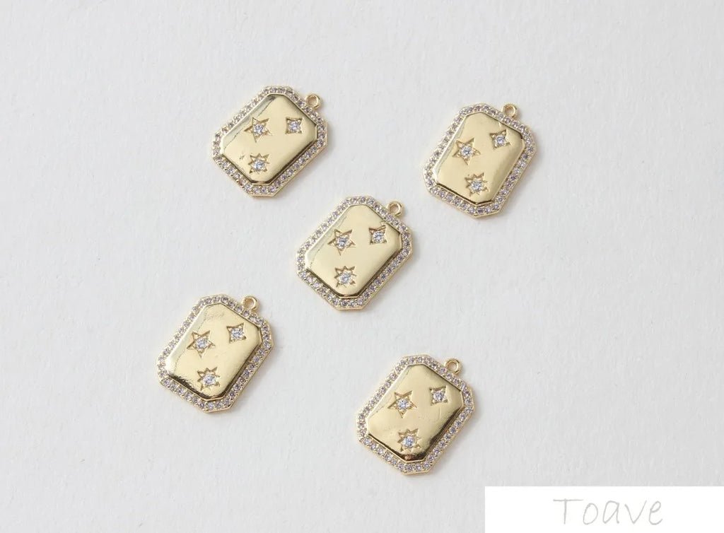 14K Gold-Copper-Plated Zirconium Pentagram Pendant Earrings DIY Accessories