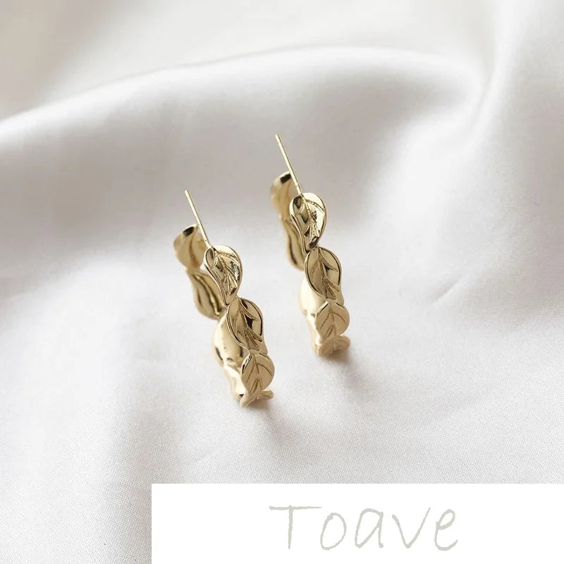 14K Gold-Covered Leaf Horse Eye Silver Needle Earrings DIY