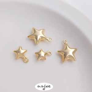 14K Gold-Covered 3D 5-Pointed Star Pendant DIY Jewelry Accessory
