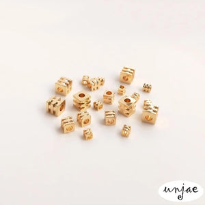 14K Gold-Covered Square Beads for DIY Jewelry, 3-Line 4-Square Loose Beads