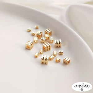 14K Gold-Covered Square Beads for DIY Jewelry, 3-Line 4-Square Loose Beads
