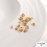 14K Gold-Covered Square Beads for DIY Jewelry, 3-Line 4-Square Loose Beads