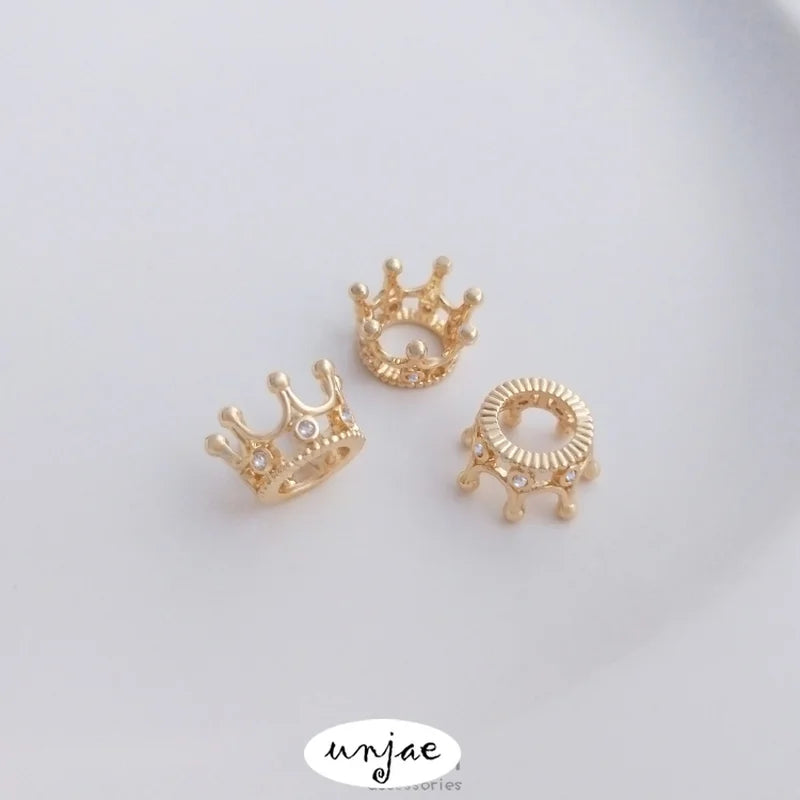 14K Gold Zircon Crown Beads Set for DIY Jewelry