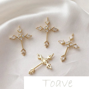 14K Gold-Covered Zircon Cross Pendant DIY Necklace Earrings