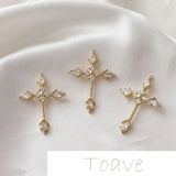 14K Gold-Covered Zircon Cross Pendant DIY Necklace Earrings