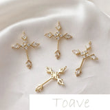 14K Gold-Covered Zircon Cross Pendant DIY Necklace Earrings