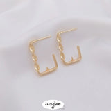 14K Gold-Covered Twisted Rectangular Earrings DIY Half-Hole Pearl Holder