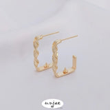 14K Gold-Covered Twisted Rectangular Earrings DIY Half-Hole Pearl Holder