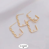 14K Gold-Covered Twisted Rectangular Earrings DIY Half-Hole Pearl Holder