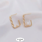 14K Gold-Covered Twisted Rectangular Earrings DIY Half-Hole Pearl Holder