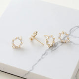 14K Gold Round Zircon Wreath Silver Needle DIY Earrings