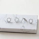 14K Gold Round Zircon Wreath Silver Needle DIY Earrings
