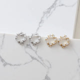14K Gold Round Zircon Wreath Silver Needle DIY Earrings