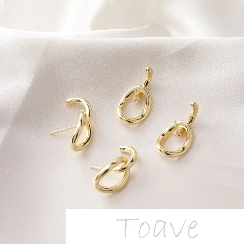14K Gold-Covered Double Buckle Silver Stud Earrings DIY Material