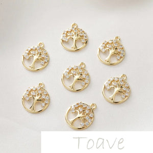 14K Gold Tree Pendant Zircon Earrings Accessory
