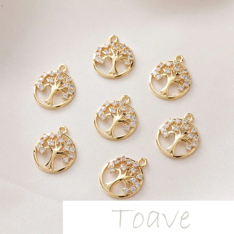 14K Gold Tree Pendant Zircon Earrings Accessory