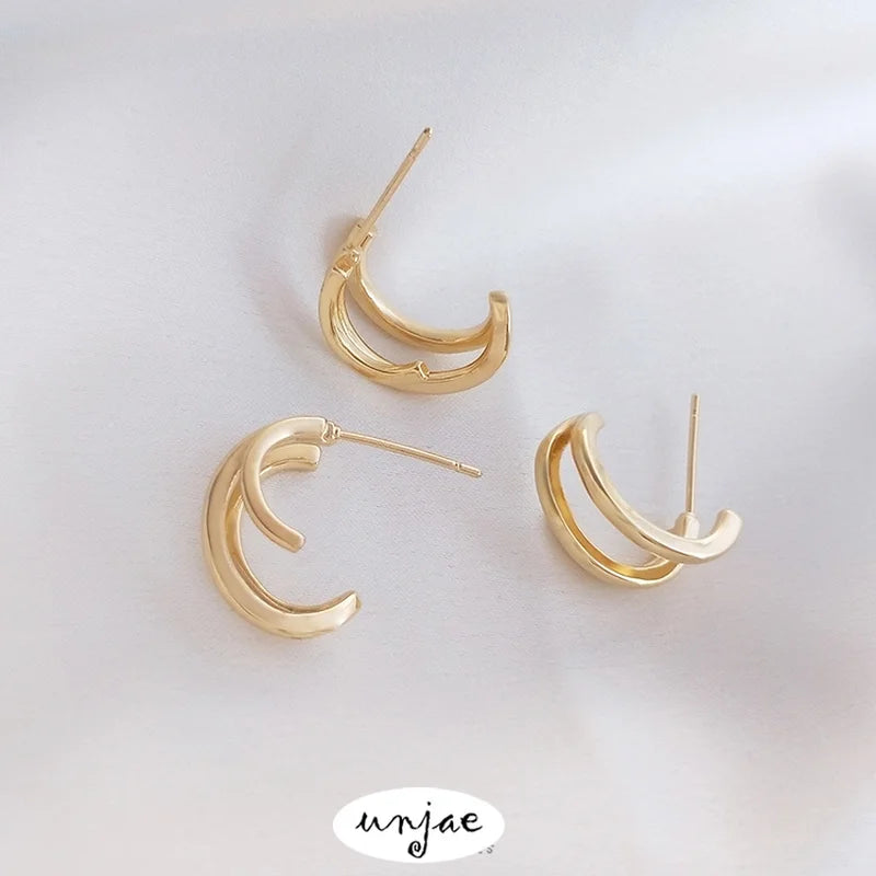 14K Gold-Covered S925 Silver C Hoop Earrings