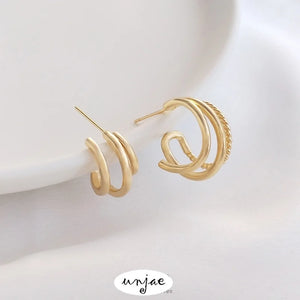 14K Gold-Covered S925 Silver C Hoop Earrings