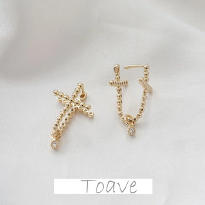 14K Double-Sided Cross Earrings, European & American Style