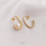 14K Micro-Inlaid Zircon Water Drop Bead Hook DIY Crystal Pearl Earpiece