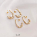 14K Micro-Inlaid Zircon Water Drop Bead Hook DIY Crystal Pearl Earpiece