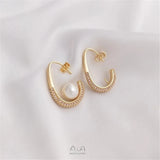 14K Micro-Inlaid Zircon Water Drop Bead Hook DIY Crystal Pearl Earpiece
