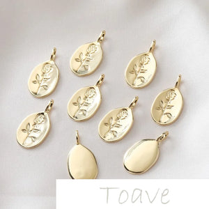 14K Gold-Plated Oval Flower Rose Pendant for DIY Earrings