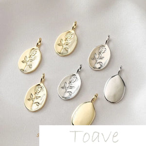 14K Gold-Plated Oval Flower Rose Pendant for DIY Earrings
