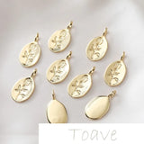 14K Gold-Plated Oval Flower Rose Pendant for DIY Earrings