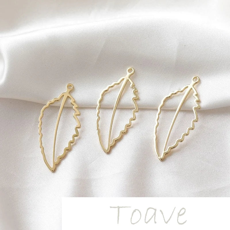 14K Gold-Plated Hollow Leaf Pendant Frame DIY Earring Material