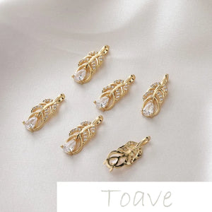 14K Gold-Plated Leaf Pendant with Zircon Inlay for Jewelry Making
