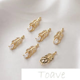 14K Gold-Plated Leaf Pendant with Zircon Inlay for Jewelry Making