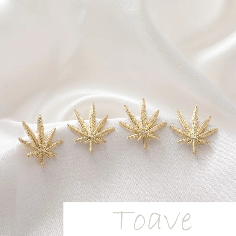 14K Gold-Plated Maple Leaf Stud Earrings DIY Hand-Made Accessories