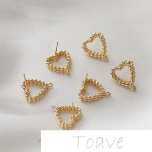 14K Gold-Plated Peach Heart Round Bead Earrings DIY Material