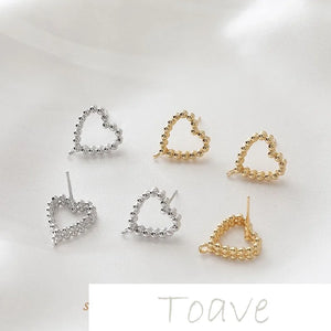 14K Gold-Plated Peach Heart Round Bead Earrings DIY Material
