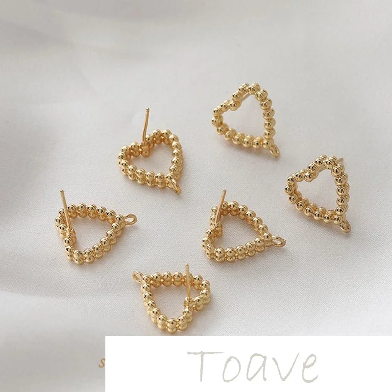 14K Gold-Plated Peach Heart Round Bead Earrings DIY Material