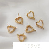 14K Gold-Plated Peach Heart Round Bead Earrings DIY Material