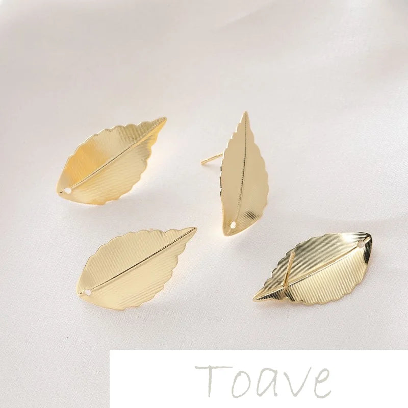 14K Gold-Plated Copper Forest Leaf Earrings DIY Hand-Made Material