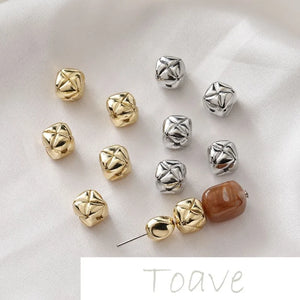 14K Gold-Plated Copper Square Grid Beads DIY Material Accessories