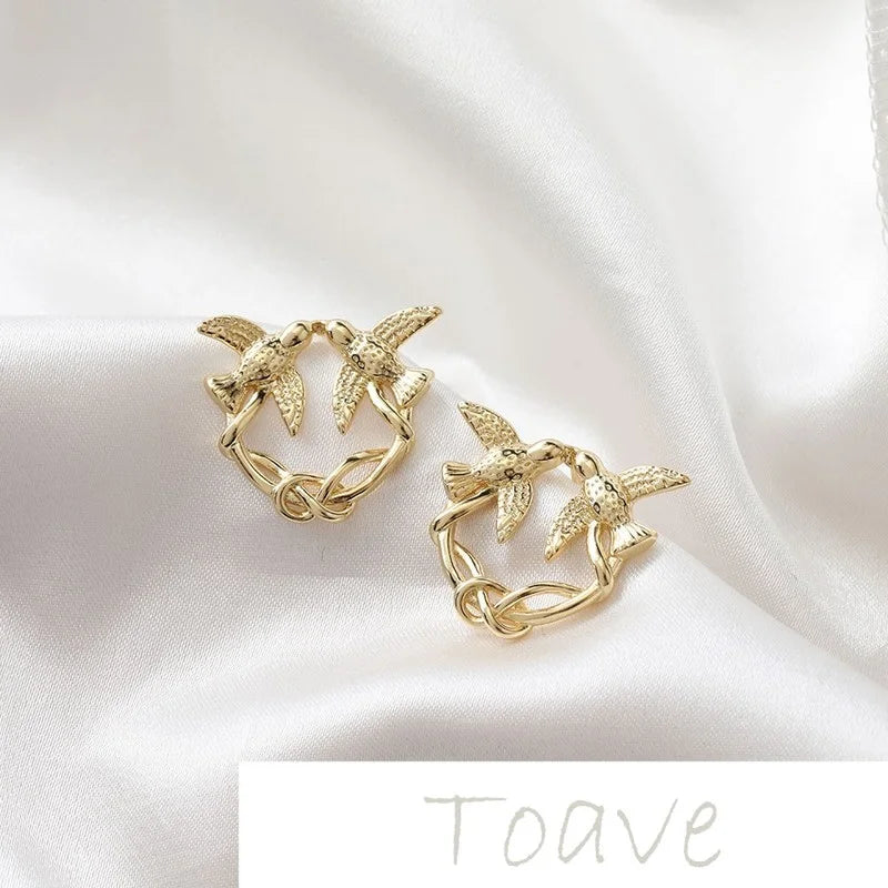 14K Gold-Plated Vintage Bird Earrings - Silver Needle DIY Jewelry Material