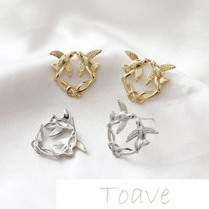 14K Gold-Plated Vintage Bird Earrings - Silver Needle DIY Jewelry Material