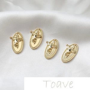 14K Gold-Plated Oval Angel Cupid DIY Pendant Earring Necklace